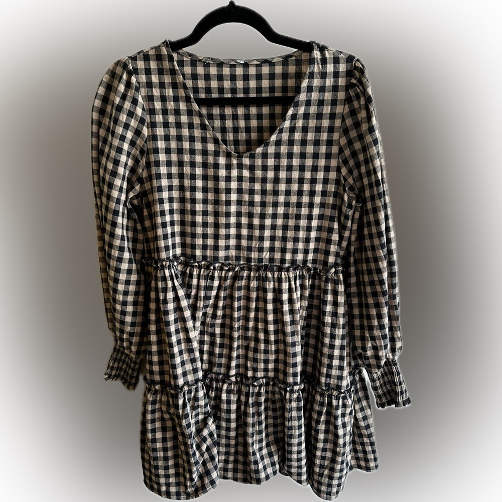 Brown and black plaid tiered dress size small